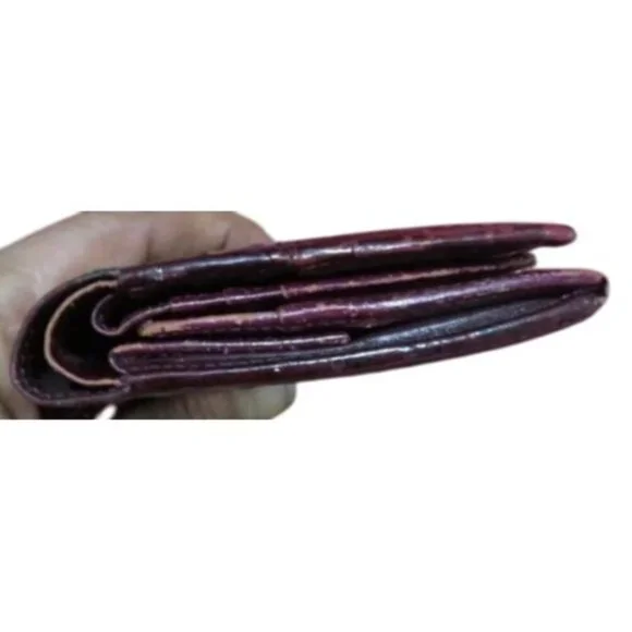 Givenchy Vintage Burgundy Ostrich Croc Embossed Leather Trifold Wallet coin case